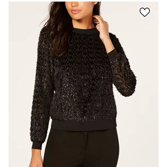 Trina Turk Metallic Shag fuzzy Sweatshirt top Size XXL black shiny sparkle - Picture 1 of 9